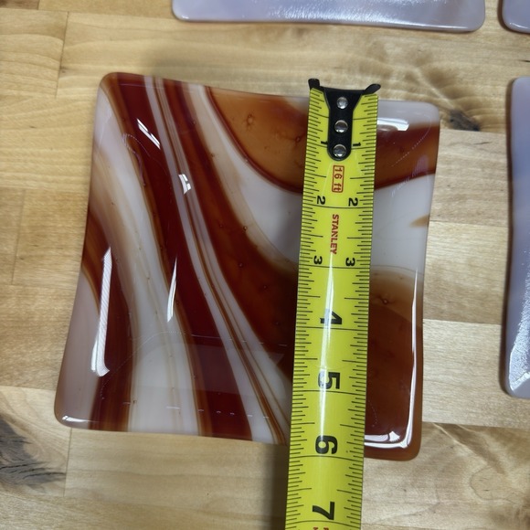 Set of 4 White Orange Red Fused Art Glass Trays 6" by 6" - Picture 14 of 15